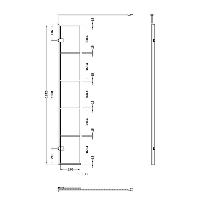 Cascade Matt Black Crittall 300mm Hinged Return Screen - Image 2