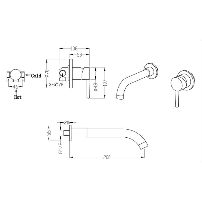 Cascade Dayna Wall Mounted Basin Mixer - Image 2