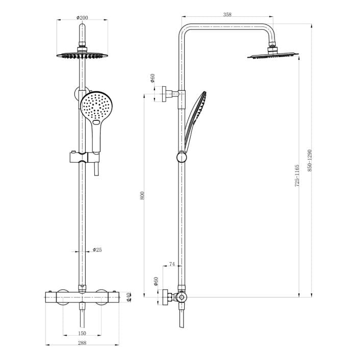 Cascade Una Pro Exposed Square Shower Kit, Matt Black - Image 5