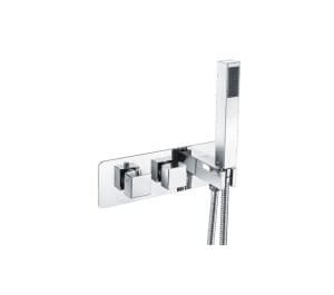 Cascade Una Chrome Square Twin Valve with Integrated Handset, 2 Outlet