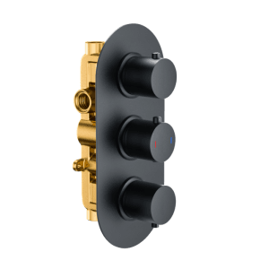 Cascade Element Matt Black Round Concealed Triple Shower Valve, 2 Outlet