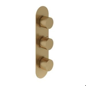 Cascade Element Brushed Brass Round Concealed Triple Shower Valve with Diverter, 3 Outlet