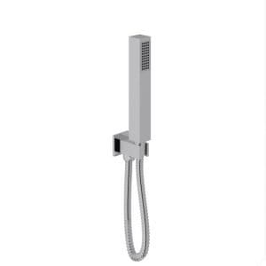 Cascade Una Square (Chrome/Matt Black) Handset with Outlet Elbow, Bracket and Hose