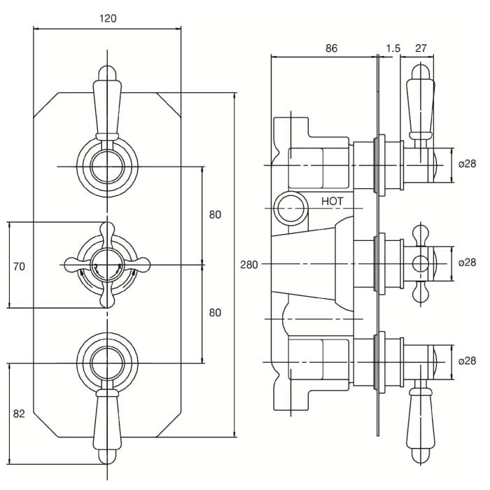 Cascade Concealed Triple Shower Valve, 2 Outlet - Image 2