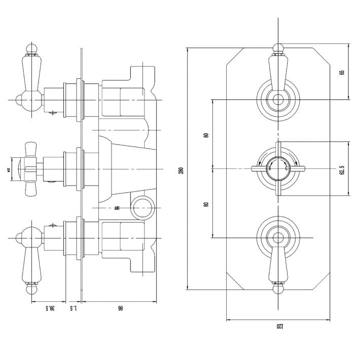 Cascade Concealed Triple Shower Valve, 2 Outlet - Image 4