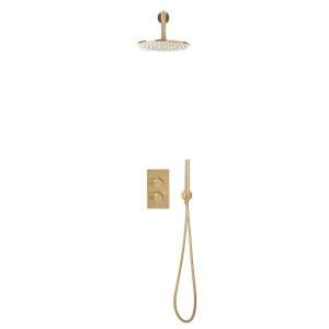 Cascade Element 7 Brushed Brass Concealed Shower Kit with Overhead and Slide Rail Kit