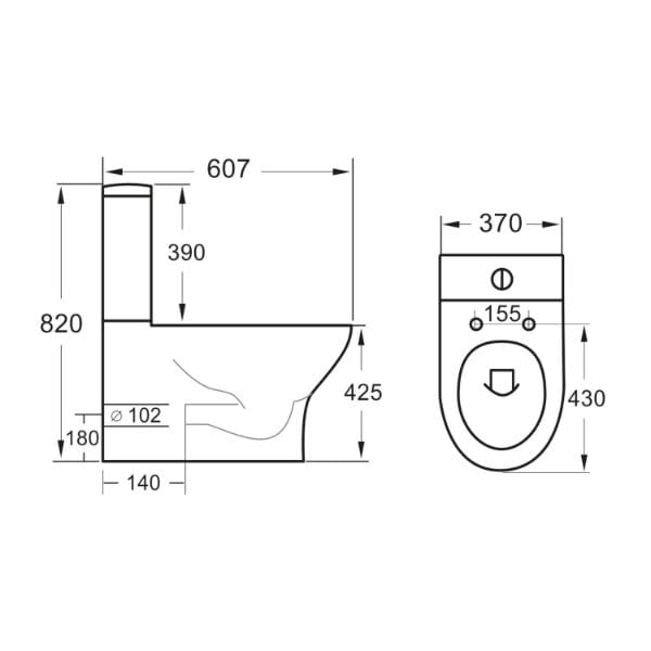 Cascade Tiene Rimless Closed Back Close Coupled Toilet - Image 3