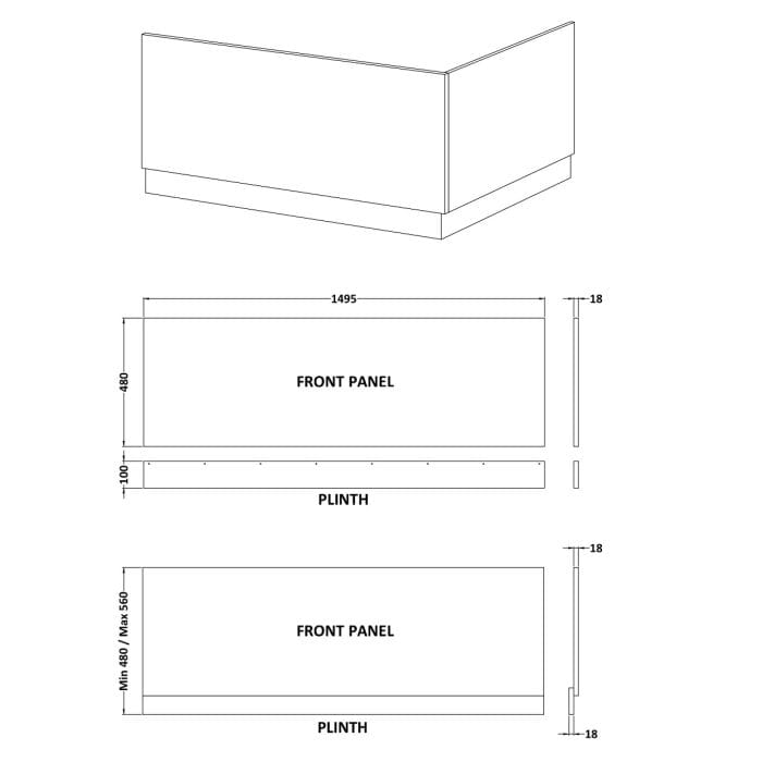 Rivato MDF White Straight Side Panel with Plinth - Image 2