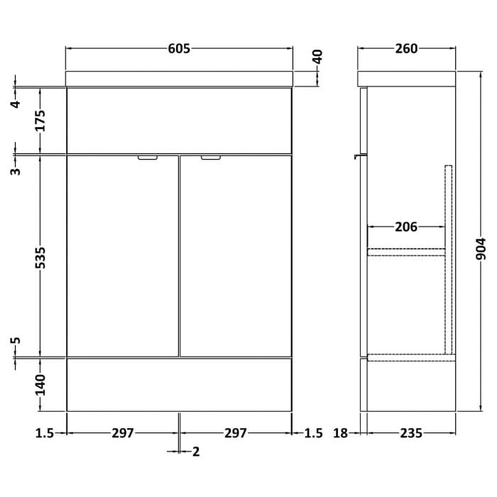 Cascade Union Slimline Gloss Grey Vanity Unit - Image 6