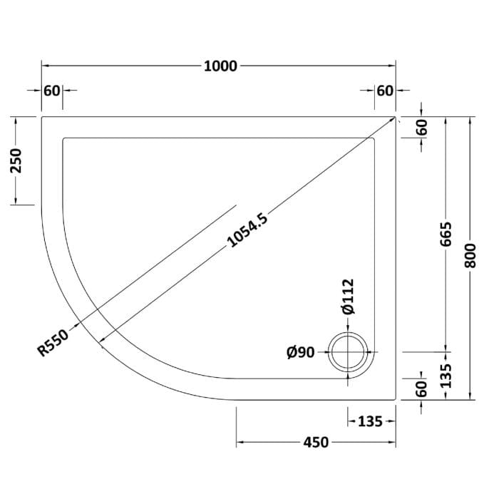 Rivato Slate Grey Offset Quadrant Shower Tray, Corner Waste-1000mm x 800mm - Image 2