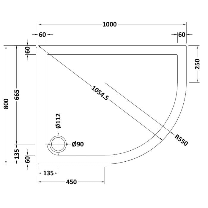 Rivato Slate Grey Offset Quadrant Shower Tray, Corner Waste-1000mm x 800mm - Image 4