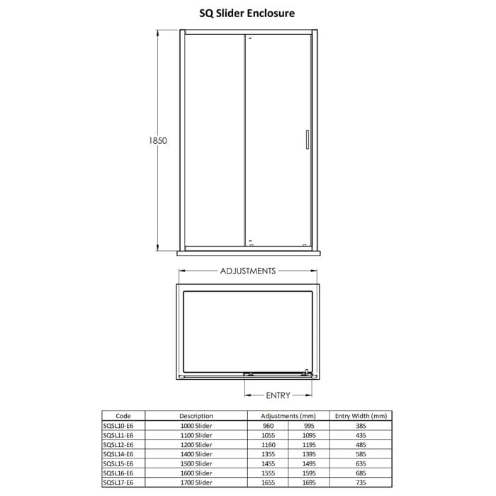 Cascade 6mm Brushed Brass Sliding Shower Door - Image 2