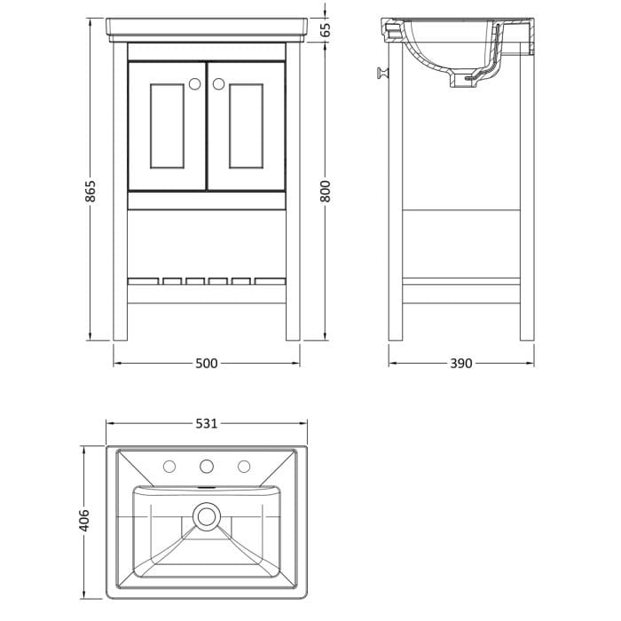 Cascade Juliette 500/600/800mm Pure White 3 Tap Hole Floorstanding Vanity Unit - Image 3