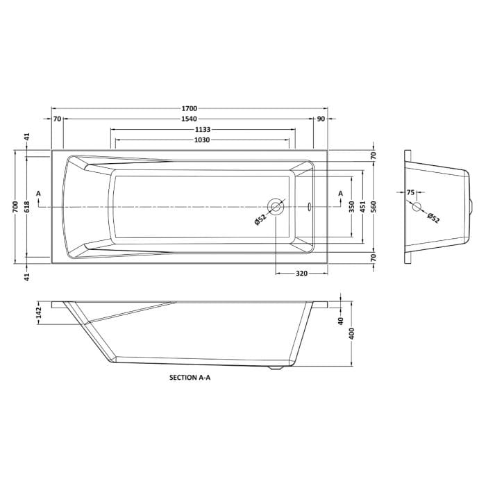 Cascade Dunsford Single Ended Straight Bath, 0TH - Image 6