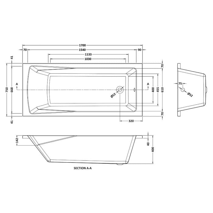Cascade Dunsford Single Ended Straight Bath, 0TH - Image 7