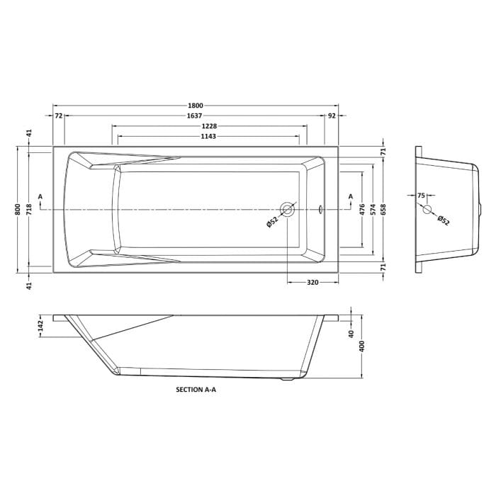 Cascade Dunsford Single Ended Straight Bath, 0TH - Image 8