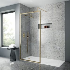 Cascade Brushed Brass Fully Framed 8mm Wetroom Screen - 1850mm High