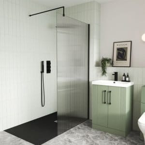 Cascade Matt Black Fluted 8mm Wetroom Screen - 1850mm High
