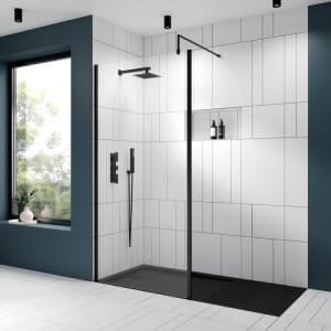 Cascade Matt Black Vertically Framed 8mm Wetroom Screen - 1850mm High