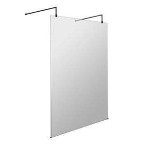 Cascade 8mm, Matt Black Wetroom Shower Screen with 2 Support Arms - 1950mm High