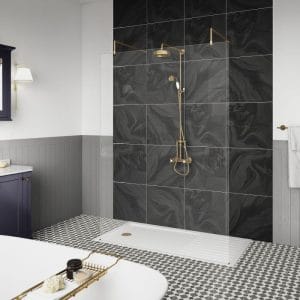 Cascade 8mm, Brushed Brass Wetroom Shower Screen with 2 Support Arms - 1950mm High