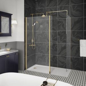 Cascade 8mm, Brushed Brass Wetroom Shower Screen - 1950mm High
