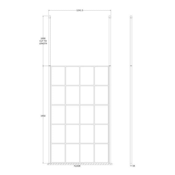 Cascade 8mm, Matt Black Grid Wetroom Shower Screen with 2 Ceiling Posts - 1950mm High - Image 12