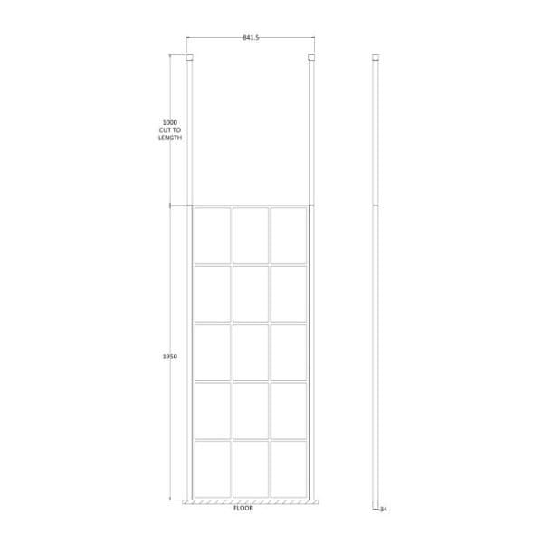 Cascade 8mm, Matt Black Grid Wetroom Shower Screen with 2 Ceiling Posts - 1950mm High - Image 4