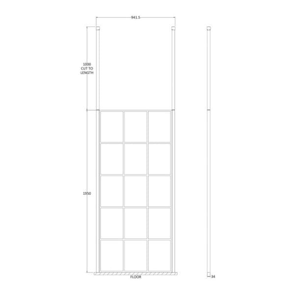 Cascade 8mm, Matt Black Grid Wetroom Shower Screen with 2 Ceiling Posts - 1950mm High - Image 6