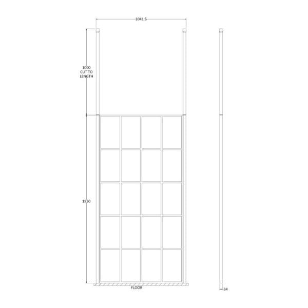 Cascade 8mm, Matt Black Grid Wetroom Shower Screen with 2 Ceiling Posts - 1950mm High - Image 8
