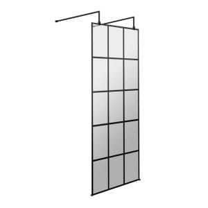 Cascade 8mm, Matt Black Grid Wetroom Shower Screen with 2 Support Arms - 1950mm High