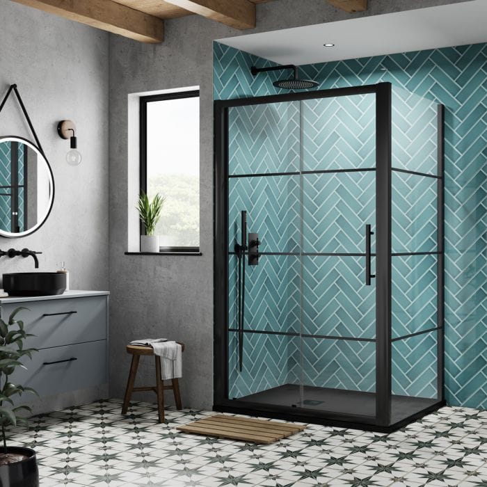 Cascade 8mm Matt Black Lined Sliding Shower Door - Image 2