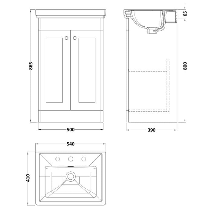 Cascade Laurel 2.0 500mm Floor Standing Vanity Unit - 3 Tap Hole - Image 5